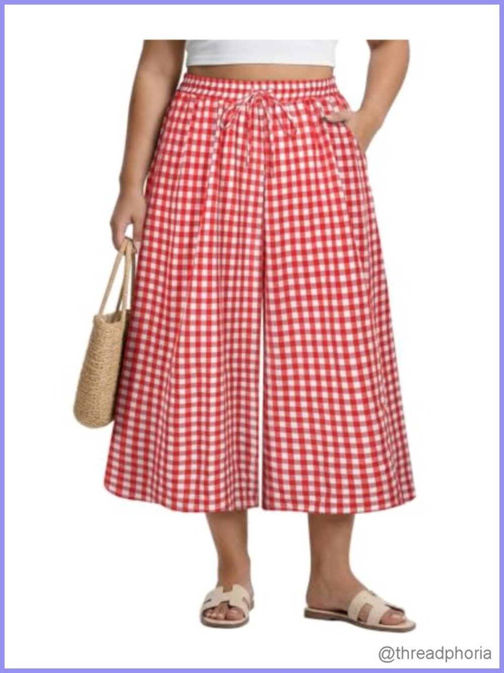 Plus Size Wide Leg Capri Pants Women Linen Blend Elastic High Waist Palazzo